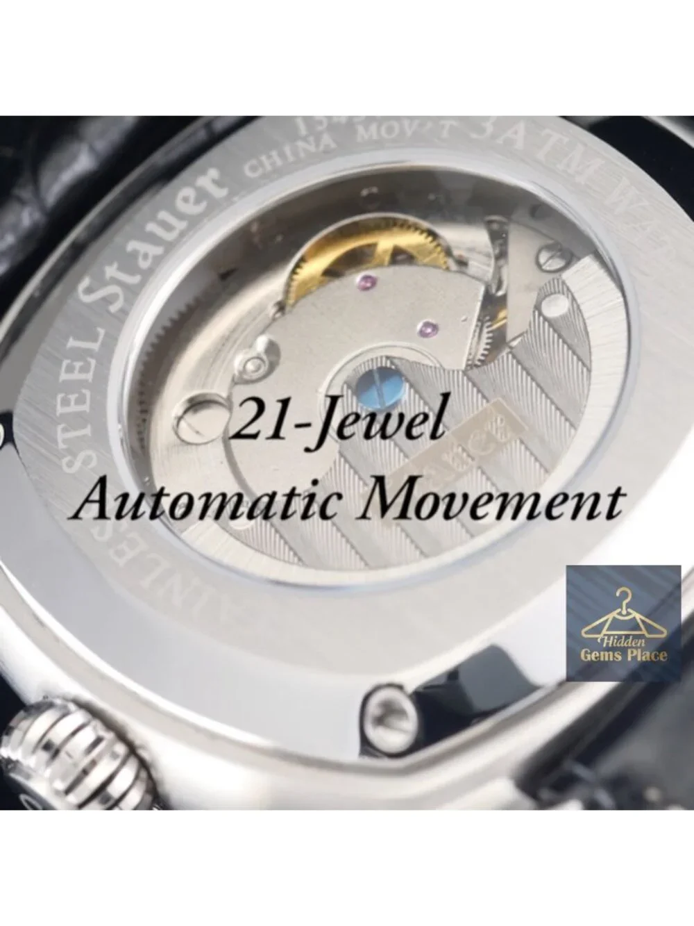 Men's Automatic Wrist Watch with Leather Band and Stainless Steel Case -